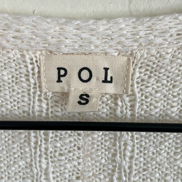 POL Hear Me Out Cropped Ribbed One Button Bell Sleeve Cardigan Small Cream Boho - Picture 8 of 10